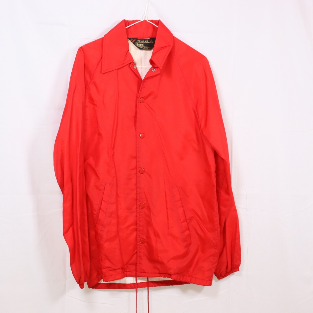 Sears‎ Coaches Jacket XS Red Womens Vintage Snap Front Windbreaker